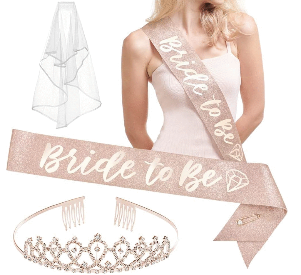 Bridal Shower Must-Have: “Bride” Satin Sash, Tiara, Veil Set That Screams Main Character Energy
